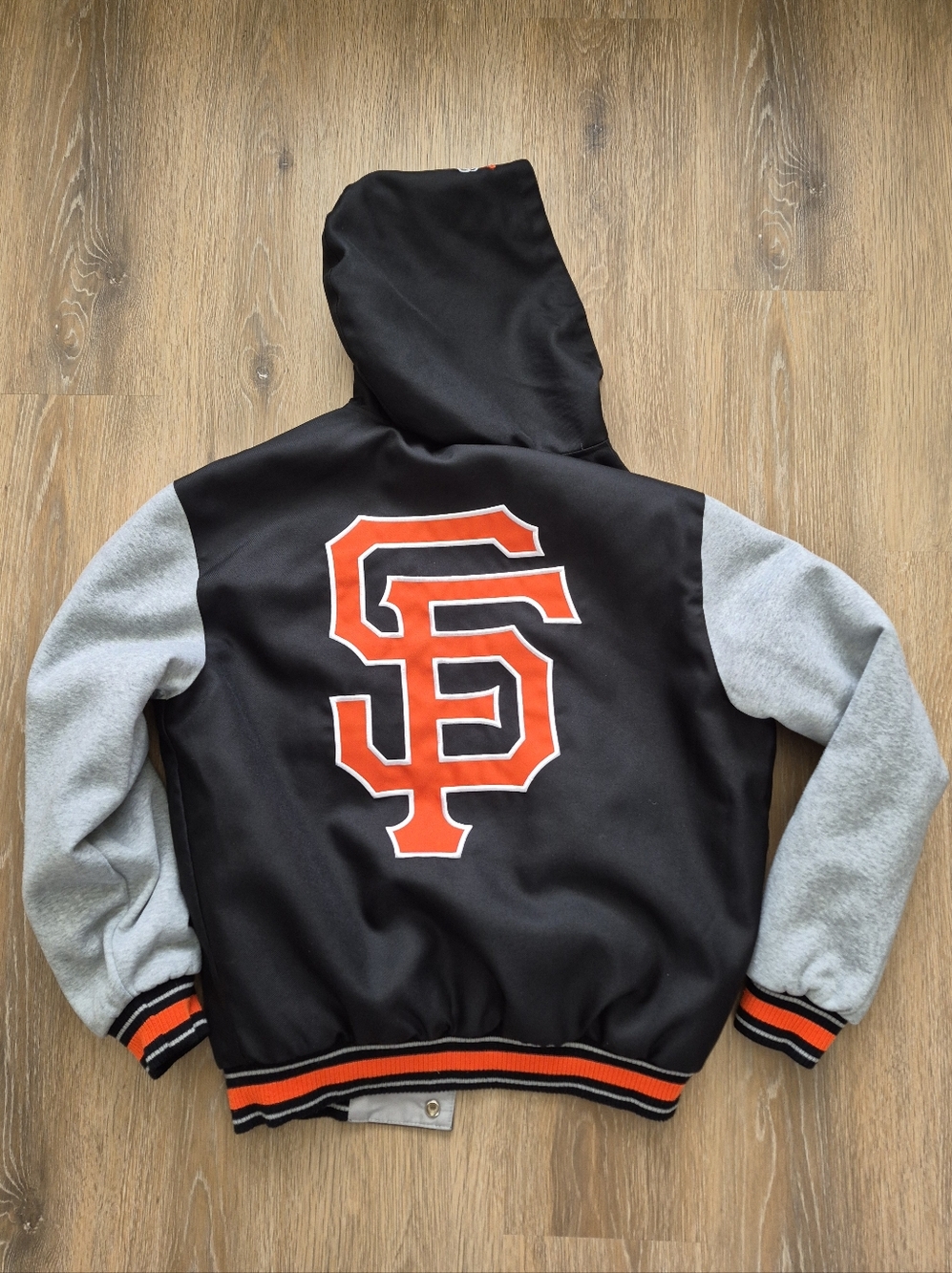 Men's San Francisco Giants REVERSIBLE Full Snap Jacket Black/Gray Twill Medium - Picture 3 of 10